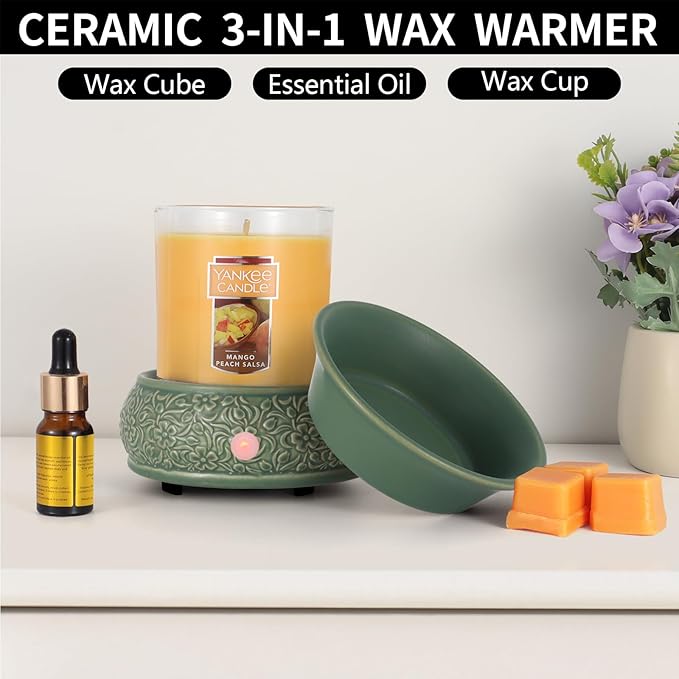 Mocosa Wax Melt Warmer for Scented Ceramic Candle Warmer Home Fragrance Wax Burner Perfect Christmas Gifts for Mom Women(Green)