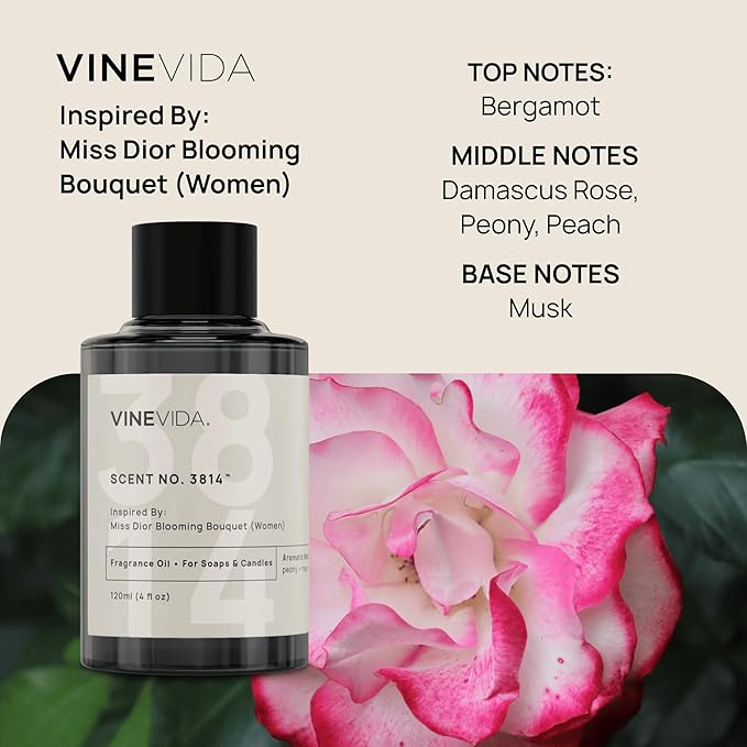 VINEVIDA [4 Oz] Scent No. 3814 Inspired by Miss Blooming Bouquet (Women); Fragrance Oil for Candle Making and Soap Making - Premium Candle Scents for Soy Candles