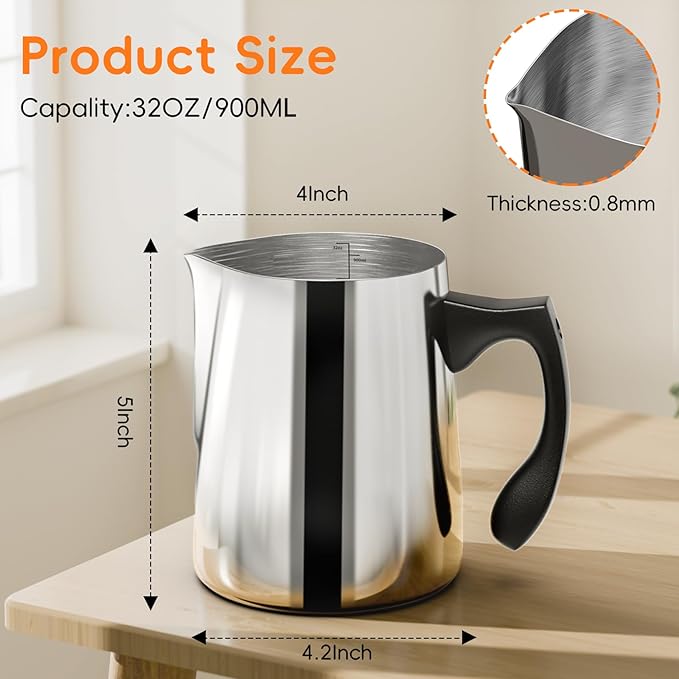 CasaCulina Candle Making Pouring Pot, 32oz Stainless Steel Wax Melting Pot with Heat-Resistant Handle, Double Boiler Candle Making Pitcher with Dripless Pouring Spout Design