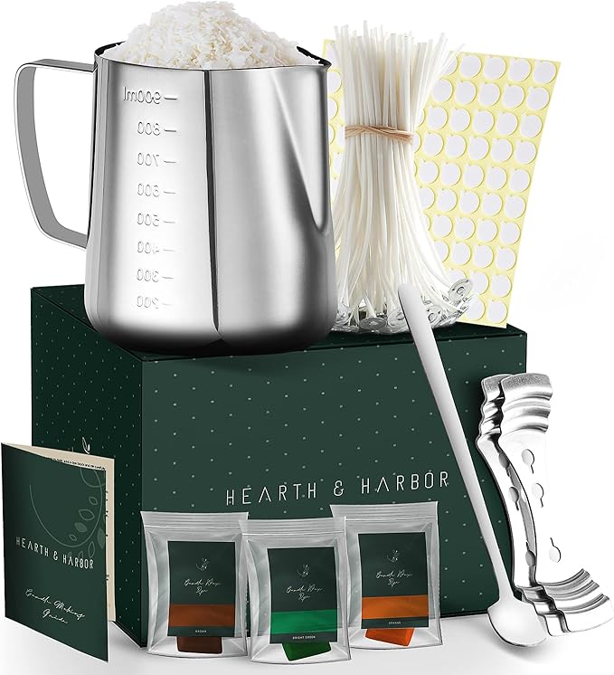 Hearth & Harbor Soy Wax for Candle Making - Natural Soy Wax Flakes, 12.4 oz Bag, 2 Candle Tins, 50 Cotton Wicks, 2 Centering Devices