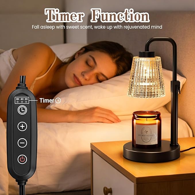 hyrion Candle Warmer Lamp with Timer, Dimmer Adjustable Height Wax Melter Warmer for Scented Jar Candles, Flameless Candle Melter Lamp for Home Decor, Birthday Gifts for Women Mom (2 Bulbs Included)