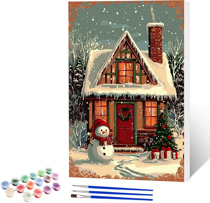NAIMOER Christmas Snowman Paint by Numbers Kits for Adults Beginner with Wooden Framed, Color by Numbers on Canvas Painting Kits for Adults, Easy Paint DIY Acrylic for Home Wall Decor 8X12 Inch