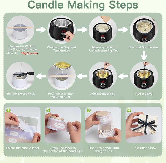 ZEROMX Candle Making Kit for Adults Beginners – 161PCS 1200g Wax DIY Candle Making Kit with Electric Wax Melter Pot, Candle Making Supplies for Make Your Own Candle Kit, Craft Kits for Adults