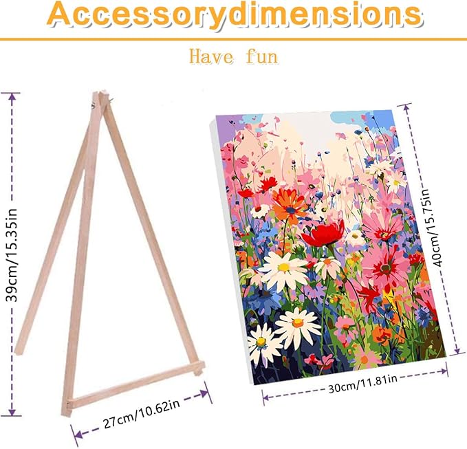 Meothan Framed Paint by Numbers Kits for Adults, Wild Flowers Paint by Number for Adults Beginners, Flower Paint by Numbers Kits on Canvas with Framed and Easel for Home Wall Decor 12x16inch