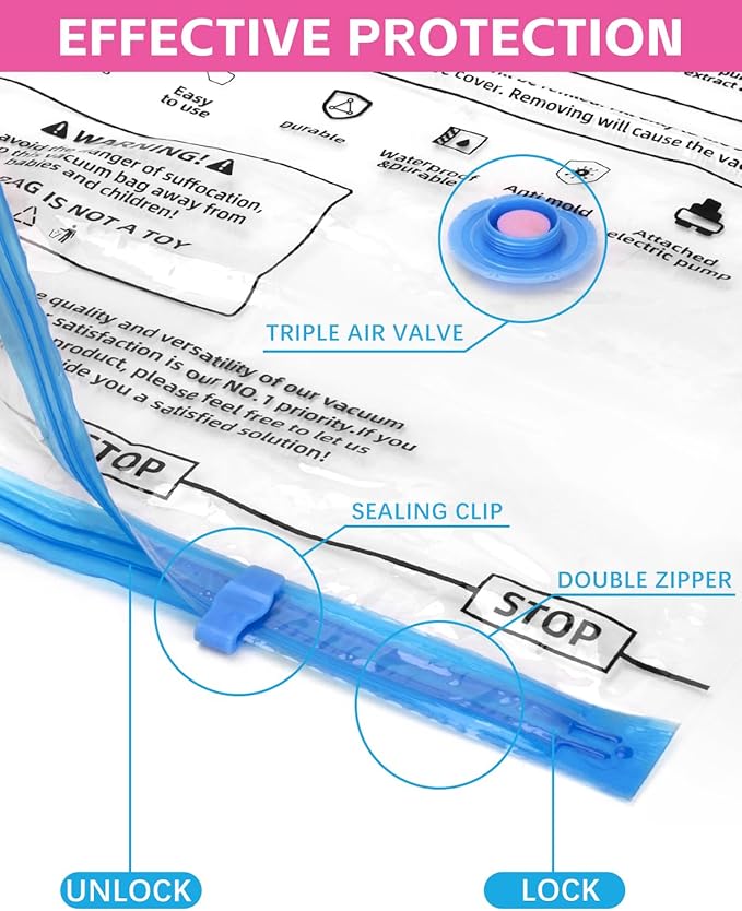 Colemoly Vacuum Storage Bags with Electric Air Pump 12 Pack Space Saver Vacuum Seal Bags for Clothing, Travel Essentials, Storage and Organization, Moving Supplies(4 Jumbo/ 4 Large/ 4 Medium)