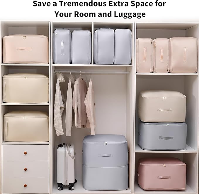 Upgraded Ultra Space Saving Self Compression Organizer Bag - Premium Large Capacity Storage Cube for Comforters, Bedding, Blankets & Clothes (1-Pack, Light Grey, 11 * 6.3 * 1.2inches)