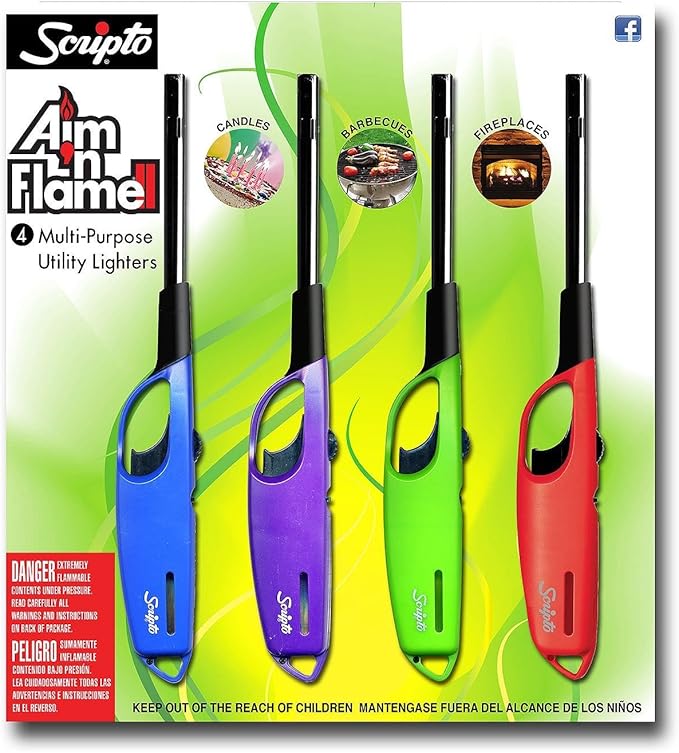 Scripto AIM 'N Flame Multi-Purpose Lighters, Pack of 4
