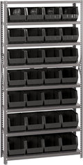 Quantum Storage Systems QSBU-239BK Giant Open Hopper Steel Shelving System, 12" D x 36" W x 75" H, with 8 Shelves and 28 QUS239 Bins, Black