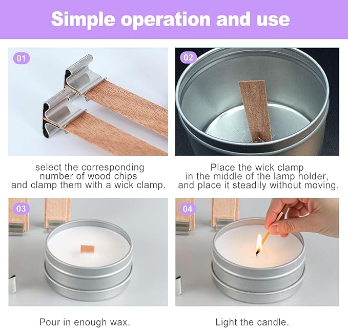 50 Pcs Wood Wicks for Candle Making - Smokeless Crackling Wooden Candle Wicks Kit with Stands & Labels Candle Wicks for Candle Making