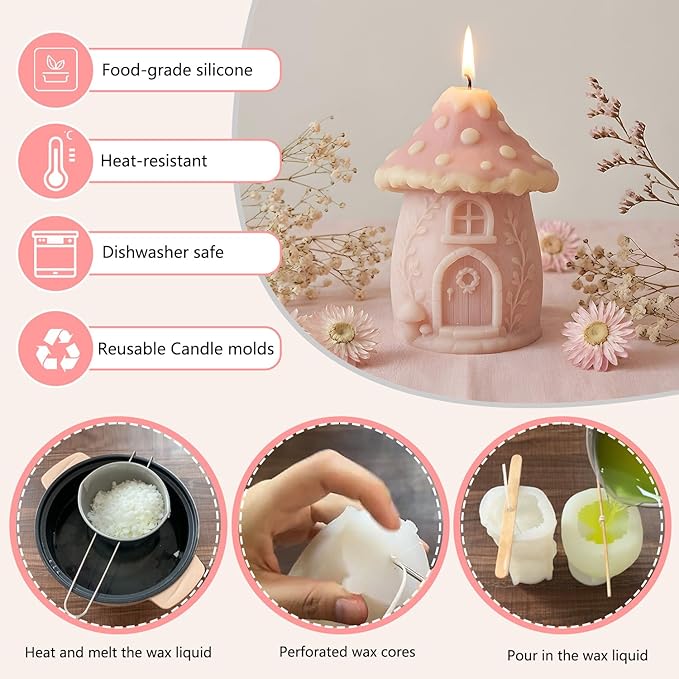 XIAOSHUI Mushroom House Silicone Candle Molds for Candles Making Resin Casting Aromatherapy