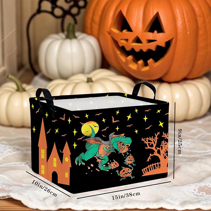 Halloween Basket Gift Cute Pumpkin Ghost Parties Decor Kid Trick or Treat Basket for Boys and Girls Rectangular Storage Bin Box (Dinosaur)