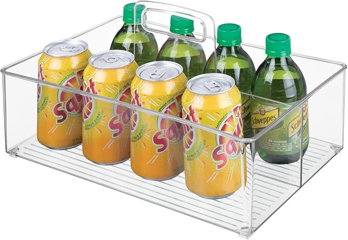 mDesign Large Plastic Divided Portable Storage Organizer Caddy Tote Basket Bin with Handle for Kitchen, Pantry, Countertop, Cabinet, Cupboard - Ligne Collection - Clear