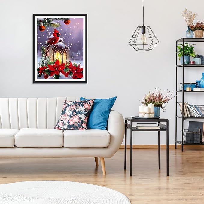 MOGTAA Christmas Cardinal Diamond Art Kits for Adults, 5D Full Drill Diamond Painting Kits for Adults Beginner, DIY Flowers Round Diamond Dots for Adults, Gem Art for Home Wall Decor 12 X 16 Inch
