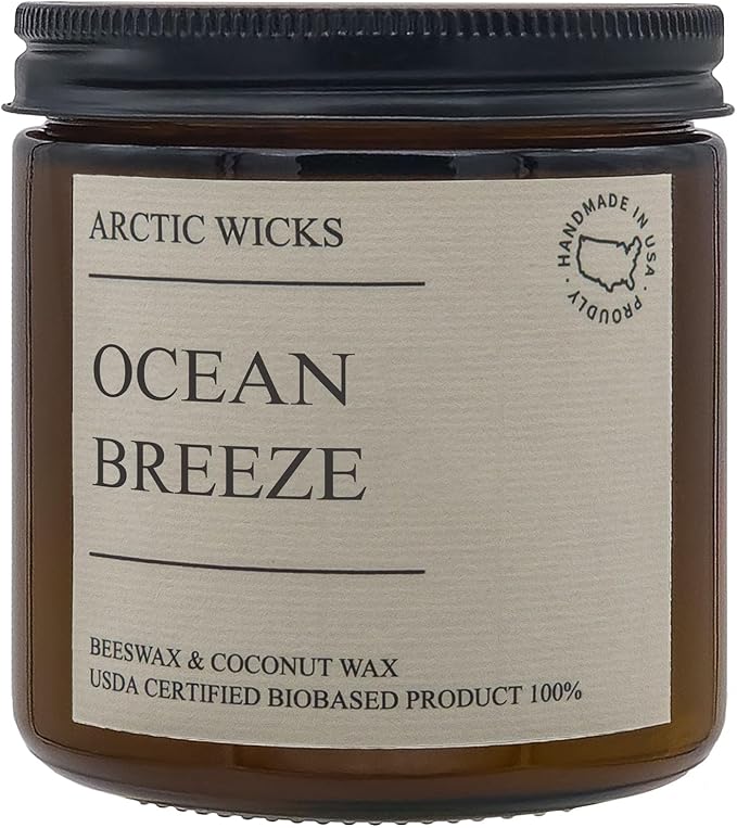 Ocean Breeze Candles | Arctic Wicks Coconut & Beeswax Candles | 16oz Amber Scented Candle for Spring Summer Home Decor Gifts Marine Ocean Mist Sea Salt Beach Non-Toxic Candle | USDA Certified Biobased