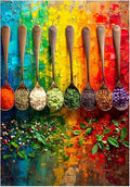 Rainbow Spices on Spoons Paint by Numbers for Adults, Kitchen Food Art DIY Painting Kit, Colorful Wall Decor 24 Colors 20x24 inch Framed