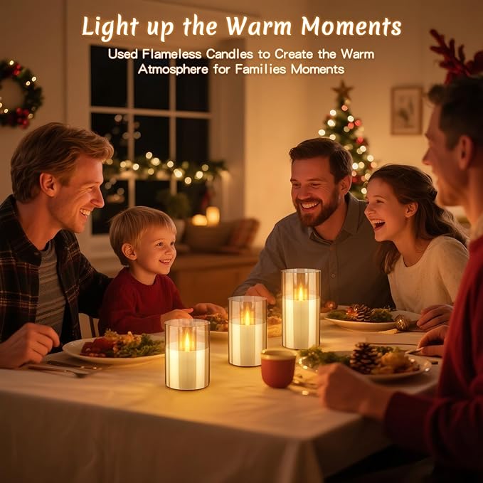 3PC Rechargeable Led Candles, Flameless Flickering with Remote & Timer, with Real Wax Candle in Glass Warm Color Light, Lasting for 200+ Hours for Festival, Party, Bedroom, Living Room Decor, Amber