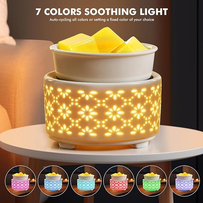 EQUSUPRO Ceramic Wax Warmer Candle Warmer- Wax Warmer for Scented Wax, Electric Wax Melt Warmer Fragrance Wax Melter Wax Burner for Home and Office Decor & Gifts (Aurora Petal Pattern)