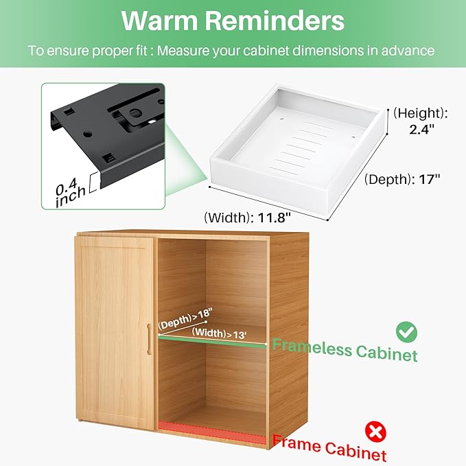 Pull Out Cabinet Organizer with Nano Adhesive, Heavy Duty Full-Extension Slide-Out Drawer for Kitchen Cabinet Organizers and Storage, No Drill Roll out Pantry Shelf, 11.8"W x 16.9"D x 3.1"H , White