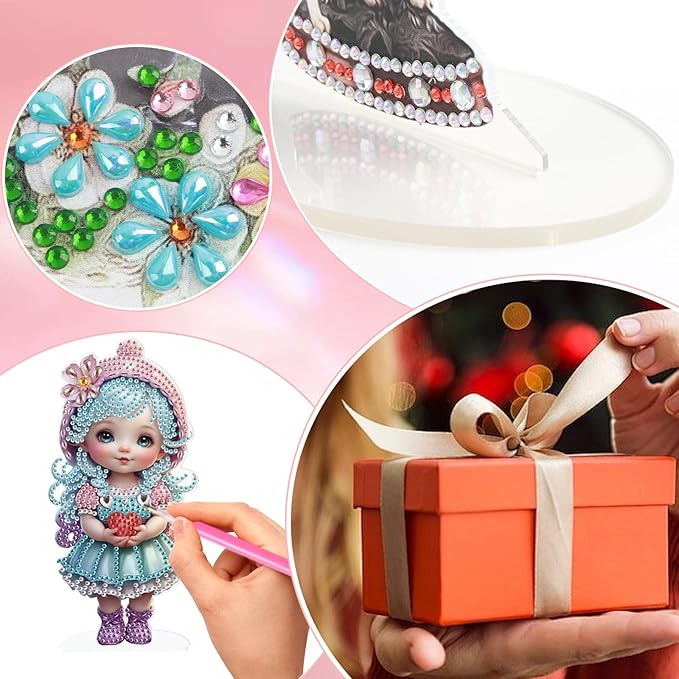 antor 5D Cute Diamond Art Painting Tabletop Ornament Kit, Acrylic DIY Diamond Art Desktop Ornaments Doll Figurine, Special Shaped Crystal Diamond Painting Table Top Home Office Decor