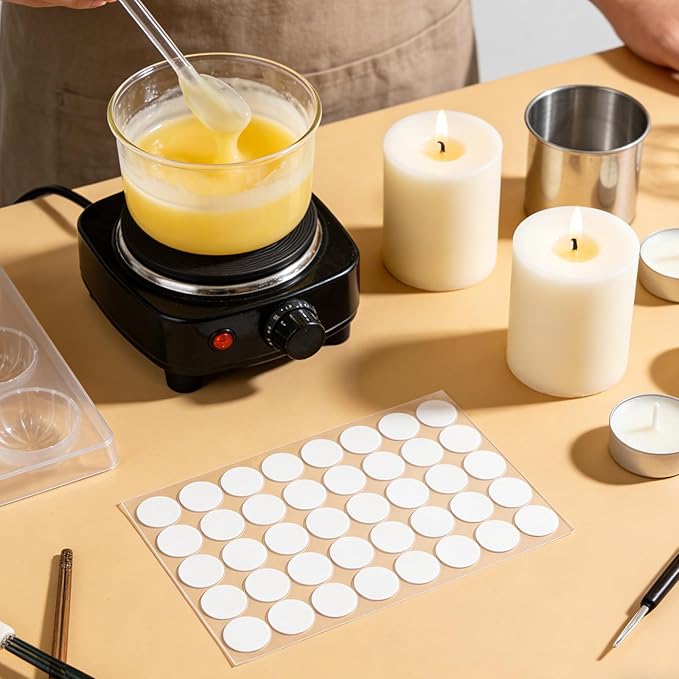800pcs Small Wick Stickers for Candle Making: 0.8" Round Dot Double Sided Adhesive Inserts Taper Stick Holder Grips for DIY Candlesticks Wick Making