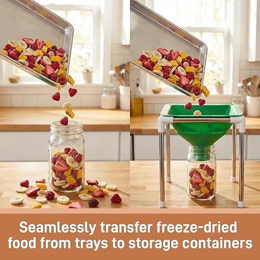 Extra Large Food Grade Silicone Collapsible Funnel and Stand, Fit Harvest Right Freeze Dryer,15" Wide, Fits All Size Dryer Trays, Easy Transfer Food to Mason Jars & Mylar Bags,Freeze Dryer Accessories