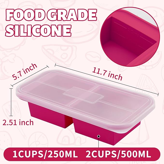 SHIKORI Silicone Freezer Tray With Lid, Silicone Freezer Food Molds, Large Ice Cube Tray, Silicone Freezer Container,Freeze & Store Soup, Sauce, Broth,Leftovers (Red-2 Cups)