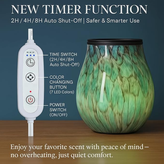 Leyoue Glass Electric Wax Melt Warmer Wax Warmer with Timer PTC Heating Plate 7 Colors LED Changing Light Wax Burner Melter Fragrance Warmer for Home (Stone Pattern)