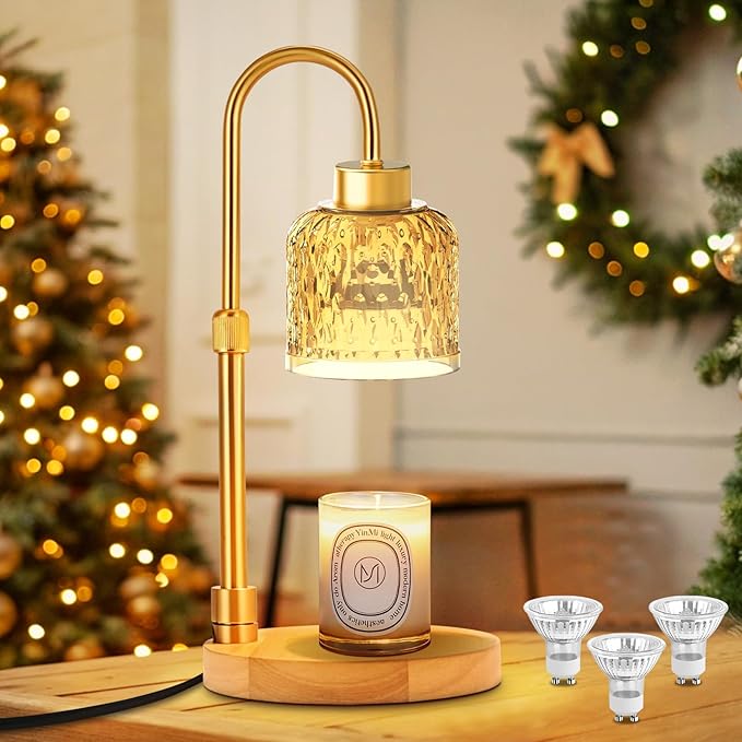Candle Warmer Lamp Dimmable with Timer and 3 Bulbs, Adjustable Height & Brightness, Electric Candle Wax Warmer for Jar Candles, House Warming Gifts New Home Decor (Amber)