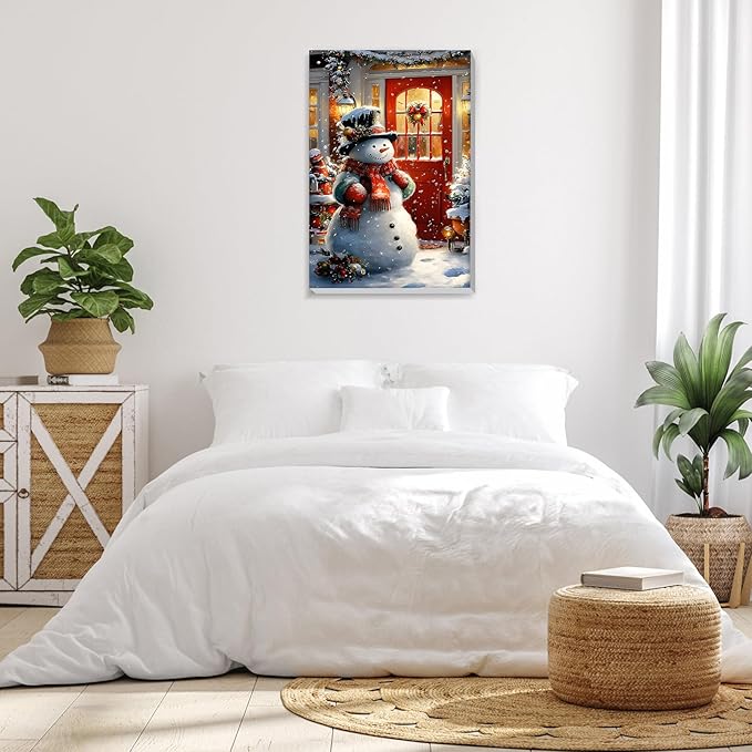 Bowetile Christmas Paint by Numbers for Adults Beginners Framed, Adults' Paint-by-Number Snowman Kits on Canvas, Acrylic Number Painting Christmas Gifts for Home Decor, 8x12in