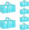 6 Pack-Extra Large Heavy Duty Moving Bags - Waterproof Storage Totes with Handles & Zippers, Foldable for College Dorm, Storage (lake blue)