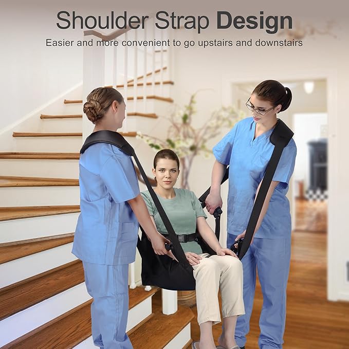 Transfer Belt for Elderly & Disabled，Patient Transfer Lift Assist Device for Wheelchair Transfer Board Alternative for Stairs, Chairs & Cars (8 Handles +2 Shoulder Straps)