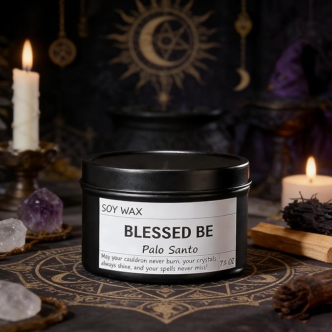Chloefu LAN Obsidian Crystal Blessed Be Energy Candle, Good Aura Health Protection, Magical Palo Santo Jar Candle, Witchy Home Ambiance, Witch Spell Ritual Candle for Spiritual Cleansing
