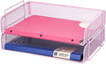 EASEPRES 2 Pack Stackable Desk Paper Tray, Metal Mesh Desktop Document Letter File Organizer for Office Home School, 13.5'' L x 9.75'' W x 5.5'' H, Pink