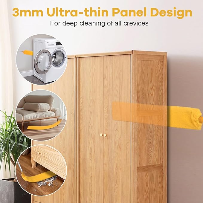 Retractable Gap Dust Cleaner Brush with Long Handle 30 to 100 inches, Cleaning Tools with 2 Microfiber Dusting Cloths, Extendable Duster for Cleaning Under Refrigerator Sofa Couch Bed Furniture
