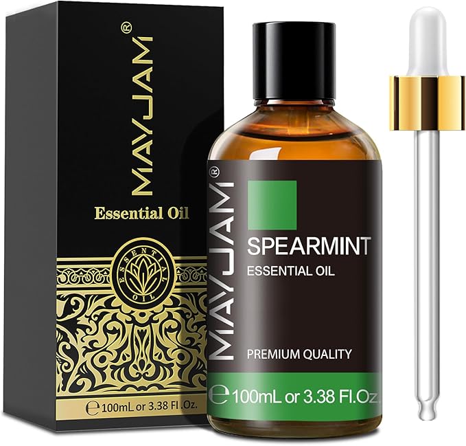 Spearmint Essential Oil, MAYJAM Pure Essential Oils for Diffusers, 3.38FL.OZ/100ML Large Volume Spearmint Oil for Facial Hair with Premium Glass Dropper