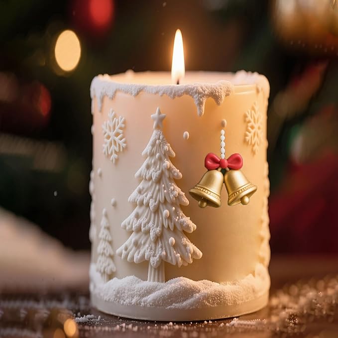 Christmas Deer Snowflake Santa Cylinder Candle & Resin Mold - Resin Casting Silicone Molds for Home Decor & Candle Making Wave Spiral Mold