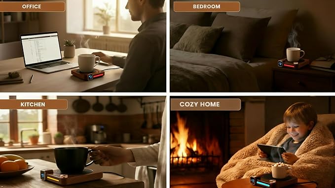 Coffee Mug Warmer for Desk, 40W Electric Cup Warmer with Digital Display, 9 Temp Settings, 1–12H Timer & Auto On/Off, LED Display Candle & Beverage Warmer Plate.