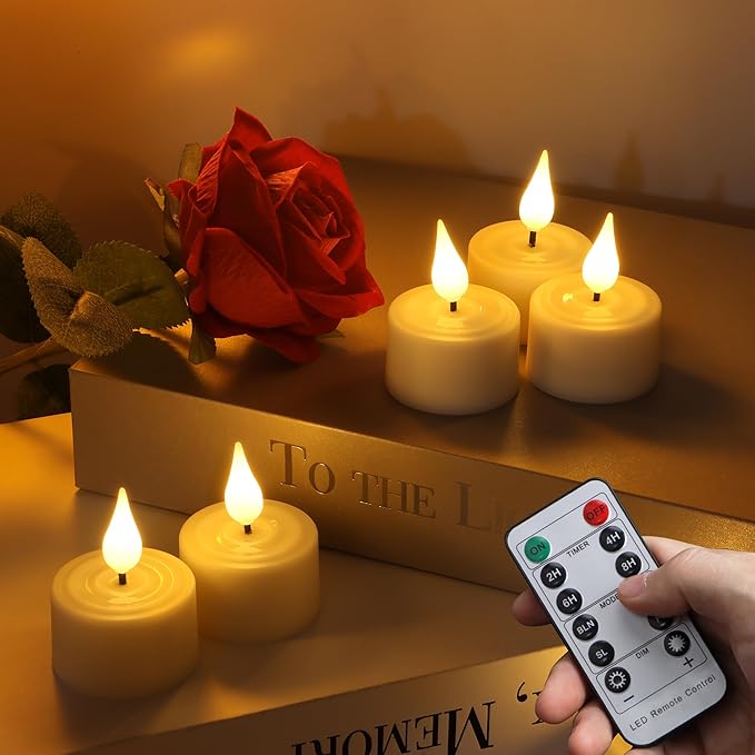 Daord Flameless Rechargeable Tea Lights with Remote Timer Battery Operated Realistic LED TeaLight for Home Wedding Table Halloween Centerpieces Decor (6pcs,with Charging Station)