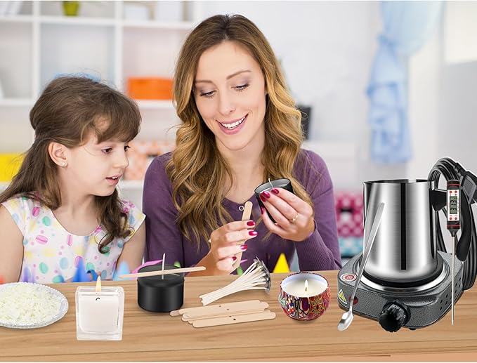 Candle Making Kit, Wax Melter For Candle Making, DIY Candle Making Supplies For Adults,Beginners, Including 500w Electric Stove, 900ml Melting Wax Pouring Pot, Candle Wick, Thermometer, Spoon(Gray)