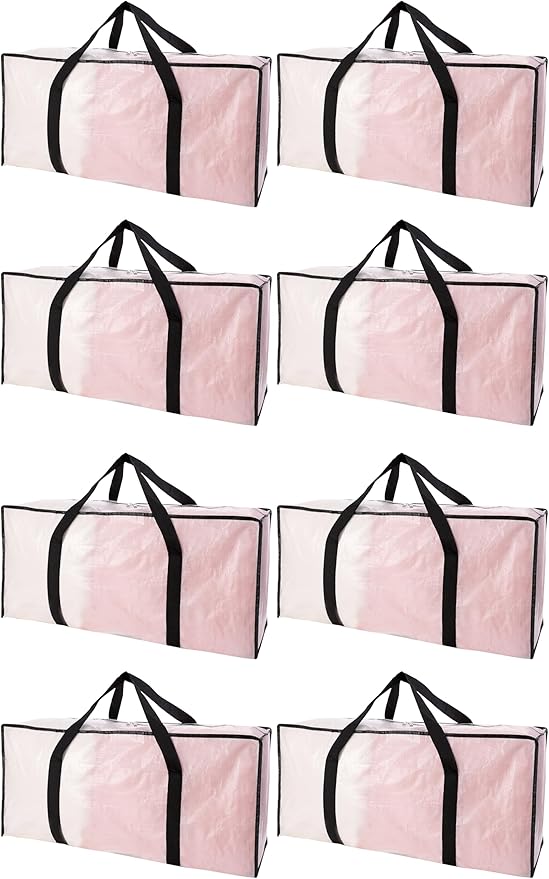 PANDA JOYS Extra Large Moving Bags with Zippers & Carrying Handles, Heavy-Duty Storage Tote for Space Saving Moving Storage, Fold Flat, Alternative to Box and Bin - 8 Pack, Semi-Transparent