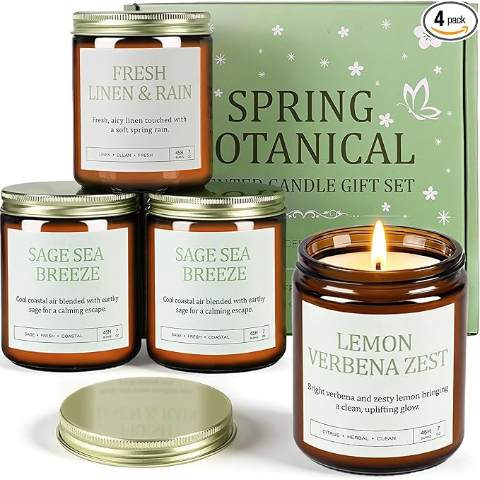 4 Pack Scented Candles Gifts for Women: 28oz Natural Soy Candles for Home Scented, Up to 200H Burning, Aromatherapy Candle Set, Jar Candle Gift Set for Spa Bath Meditation Birthday Valentine's Gifts