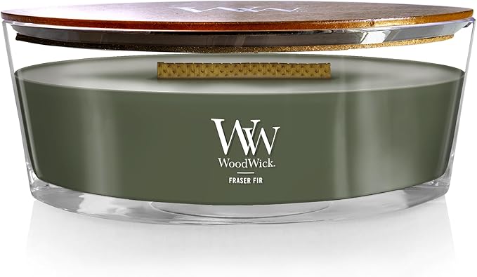 WoodWick Fraser Fir Holiday Candle Gifts for Women and Men, 16 oz Ellipse Candle with Crackling Wick