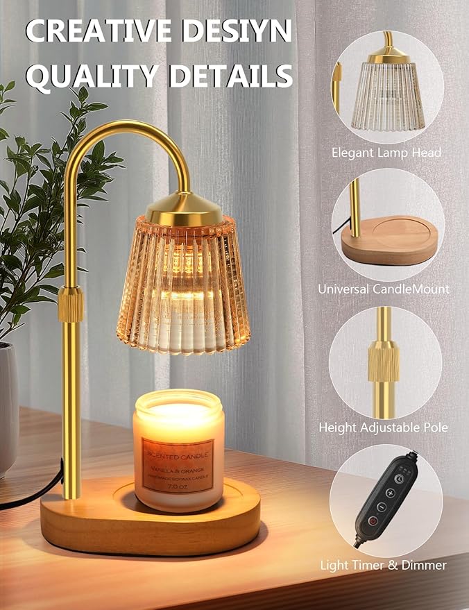 Candle Warmer Lamp with Timer Dimmable, Adjustable Lamp Candle Warmer, Birthday Gifts for Women Mom, Wax Warmer Lamp for Scented Jar, House Warming Gifts New Home Decor