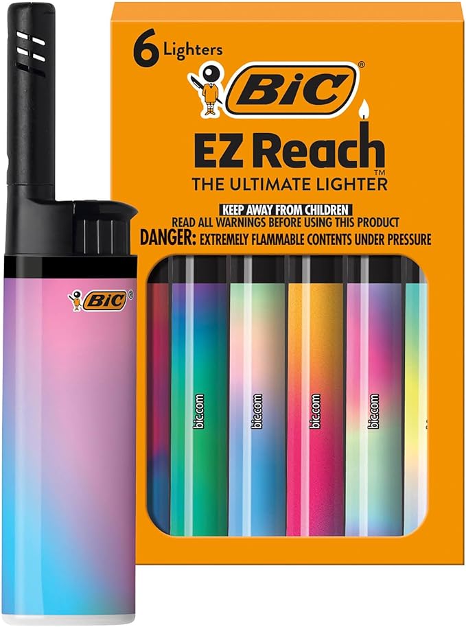 BIC EZ Reach Lighters, Long Candle Lighter with Extended Wand, Gradient Designs, 6-Pack