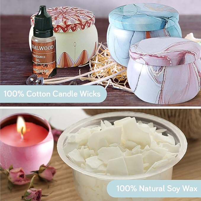 DALIBO DIY Candle Making Kit - Complete Starter Set for Beginners with Natural Soy Wax, Jars, Essential Oils, Melting Pot, Spoon, Wicks, Dye Blocks, Thermometer - Craft Supplies - 60-Pack,CMK-2021