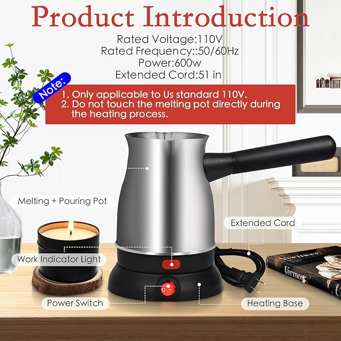 TOKPELA Wax Melter for Candle Making, Stainless Steel Electric Candle Wax Melter, Double Pouring Spout Candle Wax Melting Pot with 51IN Cord and Hot Plate, Candle Making Pot Kit for Beginners