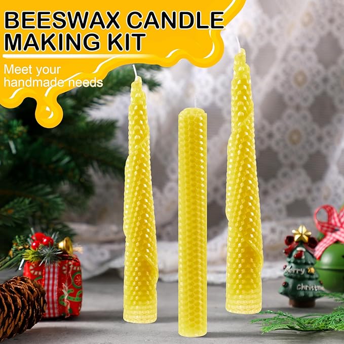 Moinchore 24 Pcs Beeswax Candle Making Kit, 8 x 8 Inch Vibrant Colors Beeswax Sheet for Candle Making with 1 Roll Cotton Wick, DIY Craft Rolling Supplies for Christmas Handmade Crafts Gift(Yellow)