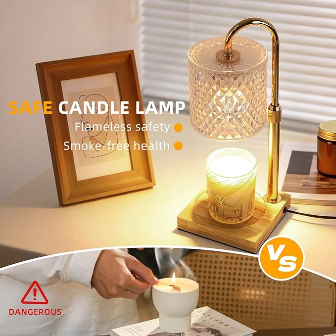 Candle Warmer Lamp with Timer Dimmer Adjustable Height, Candle Warmer with 2 Bulbs for Jar Candles, Home Decor, for Women Birthday