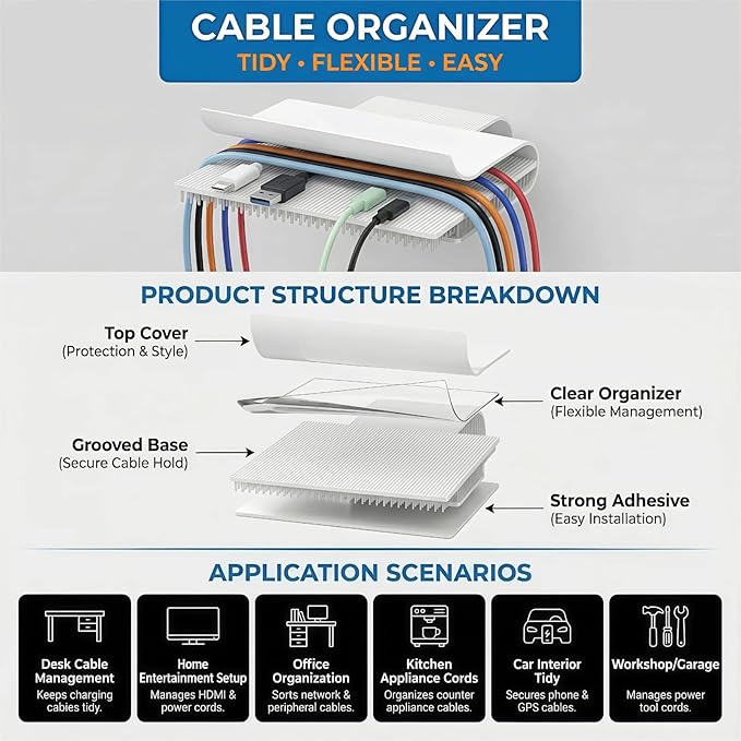 Hook And Loop Cable Ties, Cable Management Under Desk, Adjustable New Type of Stable Hook, Household & Office Essentials, 50 Pieces Per Box