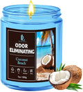Coconut Beach Odor Eliminating Highly Fragranced Candle, Eliminates 95% of Living Room, Bedroom, Bathroom and Other Smells Quickly, Air Freshing Scented Candles, Soy Candle Gifts for Women Men, 7oz